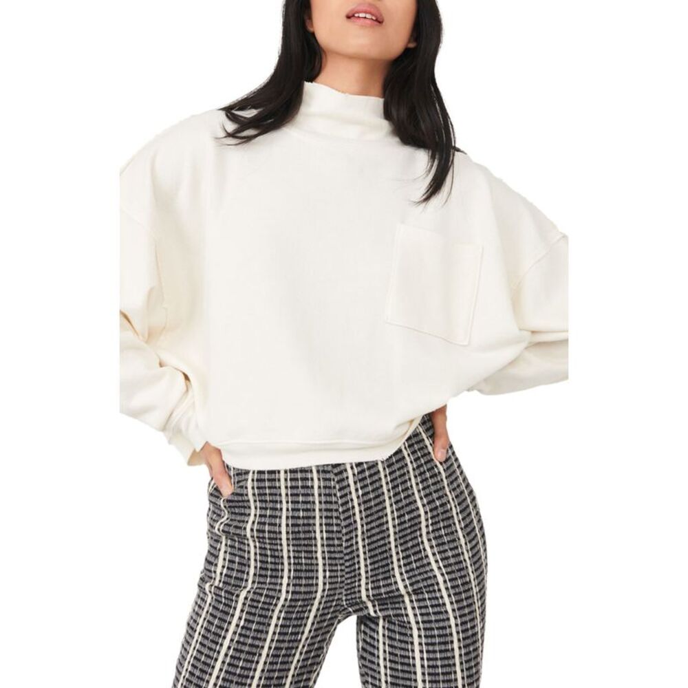 Free People Organic Cotton Blend Funnel Neck Pullover In Ivory S